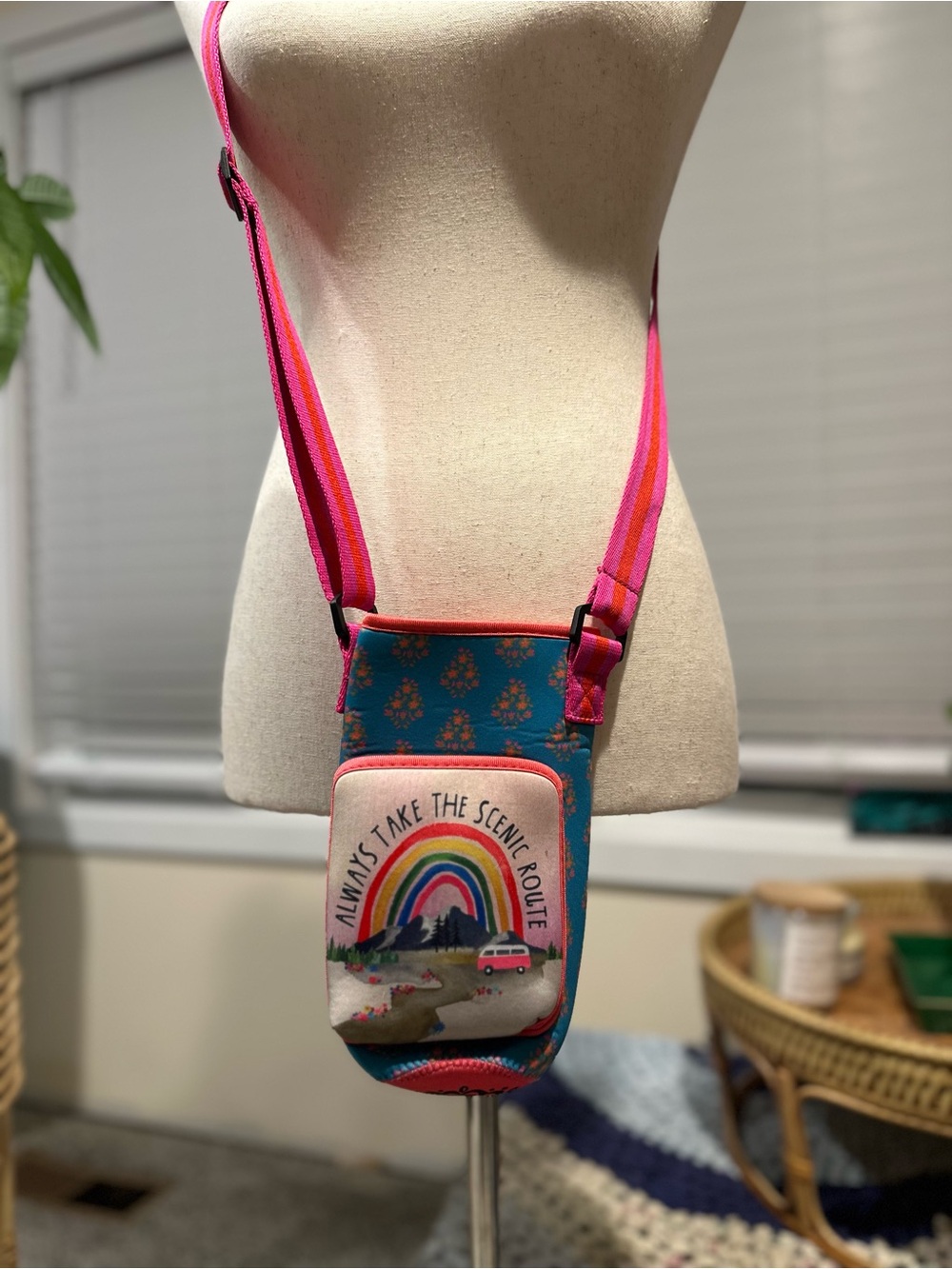 Natural Life Rainbow Crossbody water bottle Bag - Pink & Teal